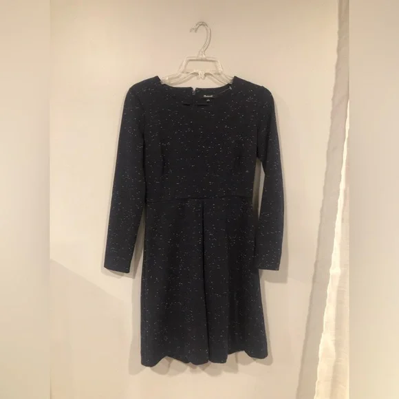 ⭕️PRICE FIRM Madewell Navy Long Sleeve Dress with Speckled Design Size 2 - Picture 3 of 7